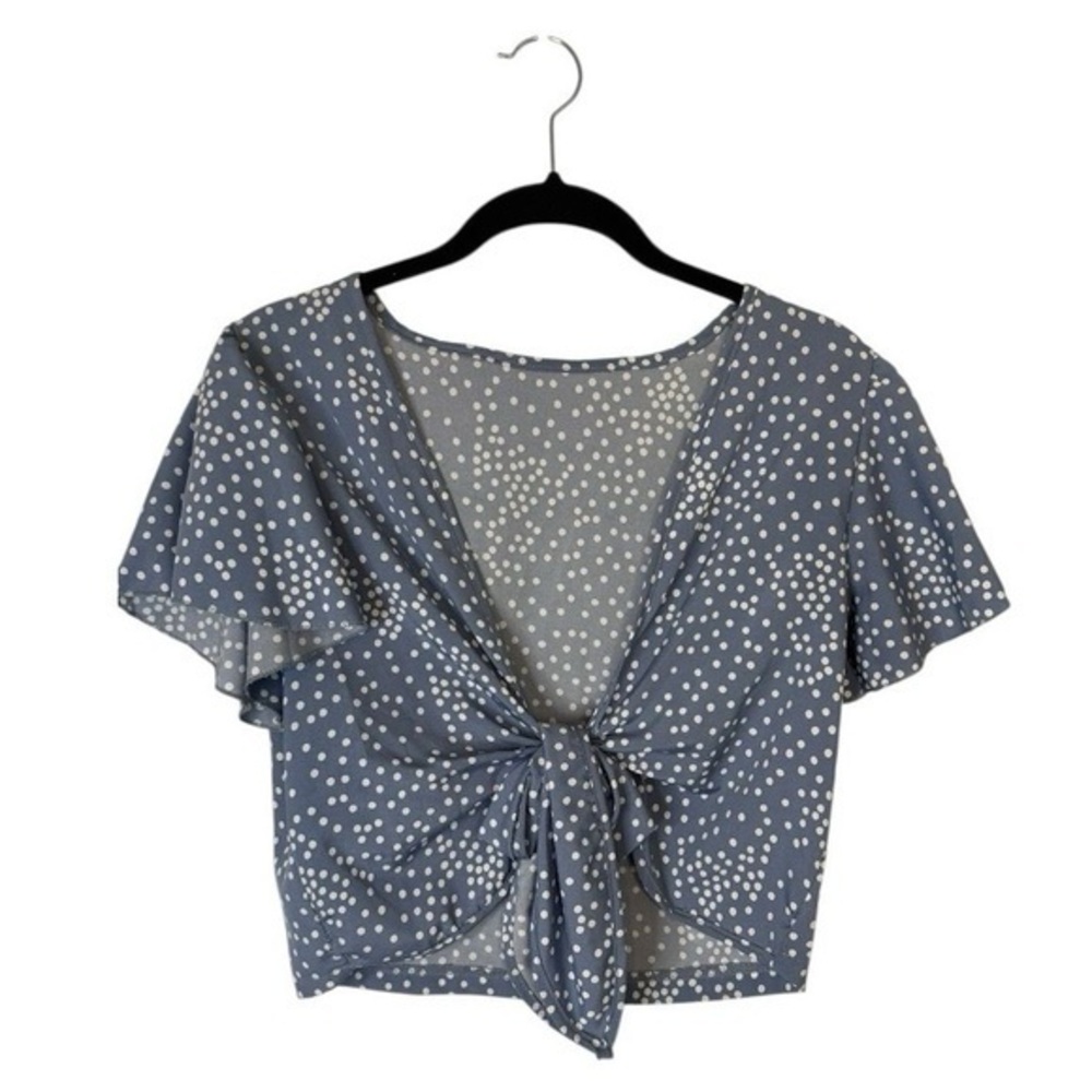 Women's Blue Polka Dot Tie-Front Crop Top Size S